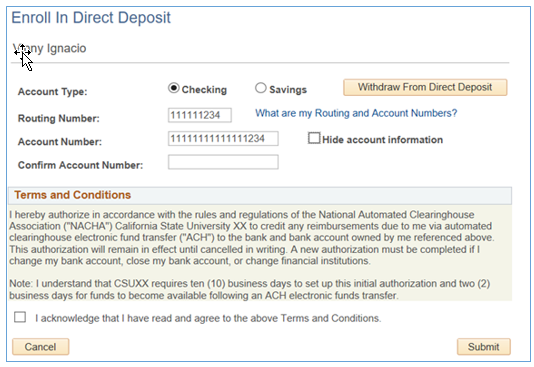 Direct Deposit with Routing and Account Numbers