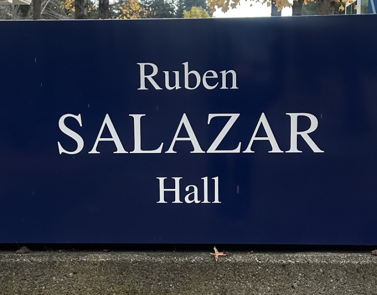 Salazar Hall exterior sign