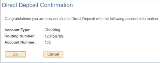 Direct Deposit Enrollment Confirmation