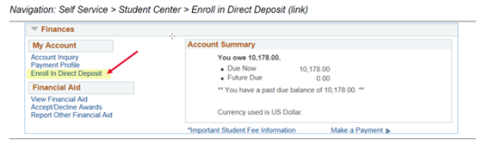 Enroll in Direct Deposit location